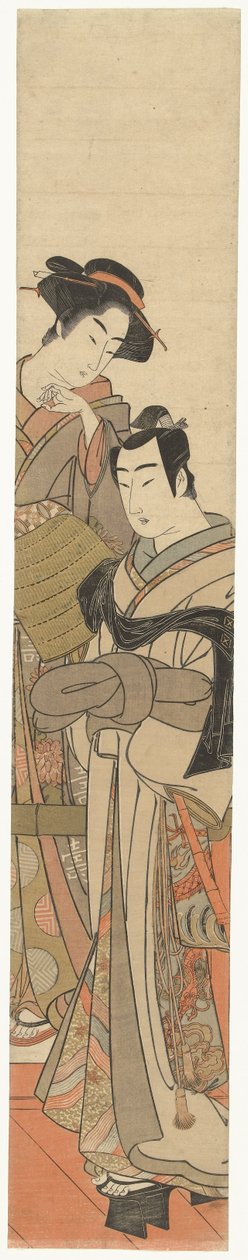 Žena s převlečeným mladým mužem Jonge man se setkal s rieten hoed en dame od Kitao Masanobu (attributed to)