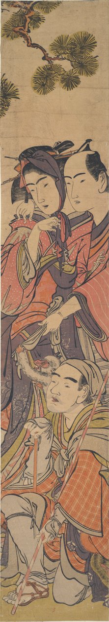 Oshun a Dembei si hrají s opicí na Yojiru? od Kitao Masanobu