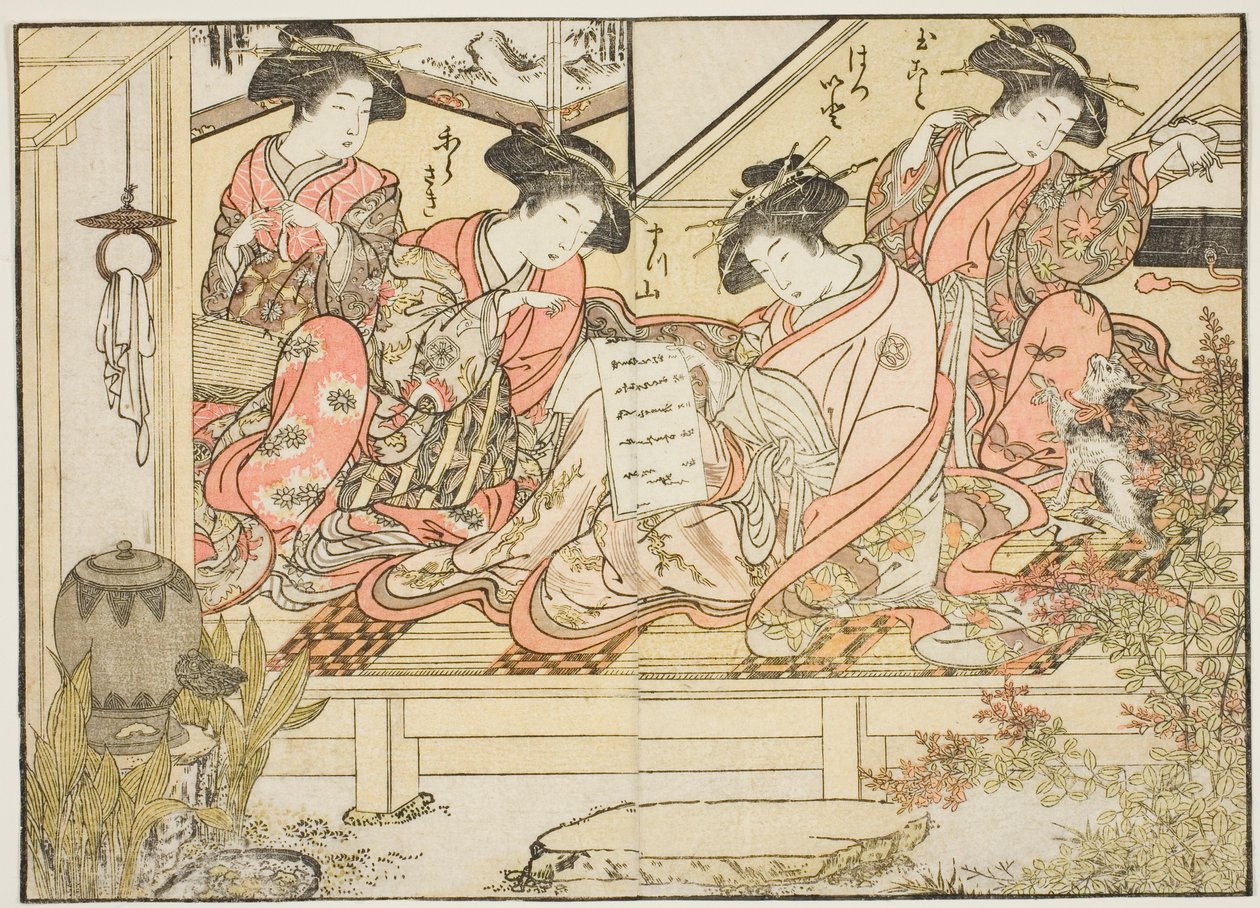 Kurtizány z Matsubaya, z knihy "Zrcadlo krásných žen ze čtvrtí rozkoše (Seiro bijin awase sugata kagami), sv. 2 od Kitao Shigemasa