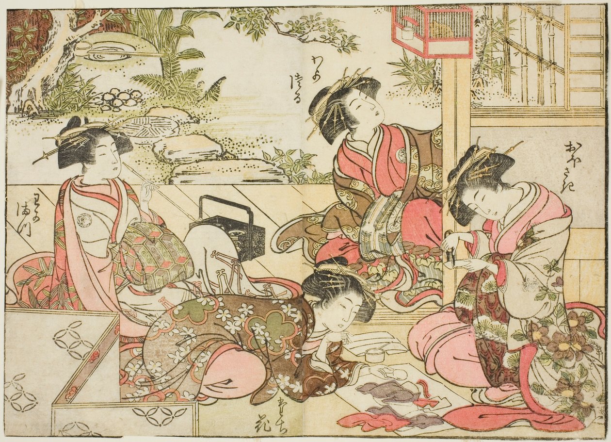 Kurtizány z Otawaraje, z knihy „Zrcadlo krásných žen z požitkářských čtvrtí (Seiro bijin awase sugata kagami), sv. 2 od Kitao Shigemasa