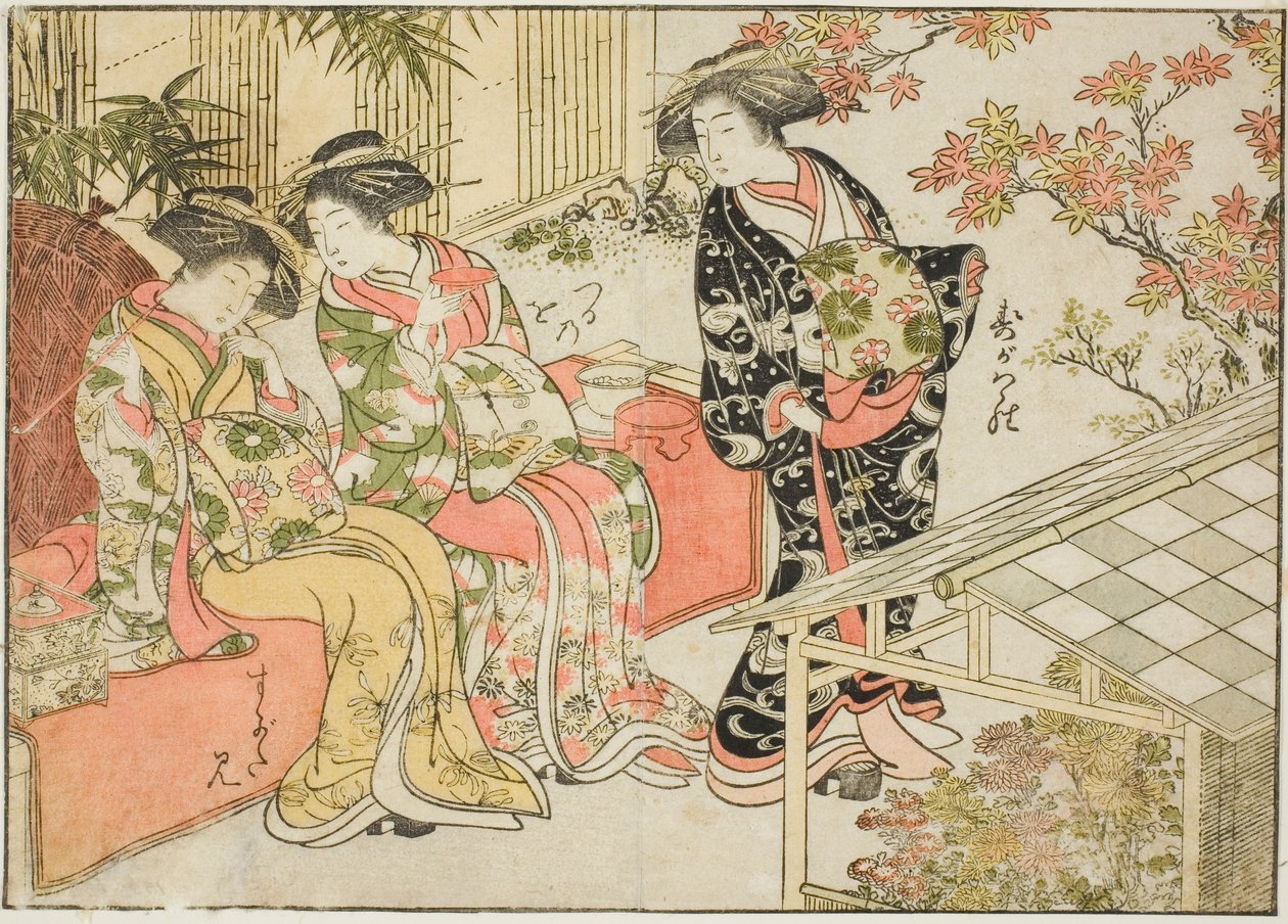 Kurtizány Tsuruya, z knihy "Zrcadlo krásných žen z požitkářských čtvrtí (Seiro bijin awase sugata kagami)," sv. 2 od Kitao Shigemasa