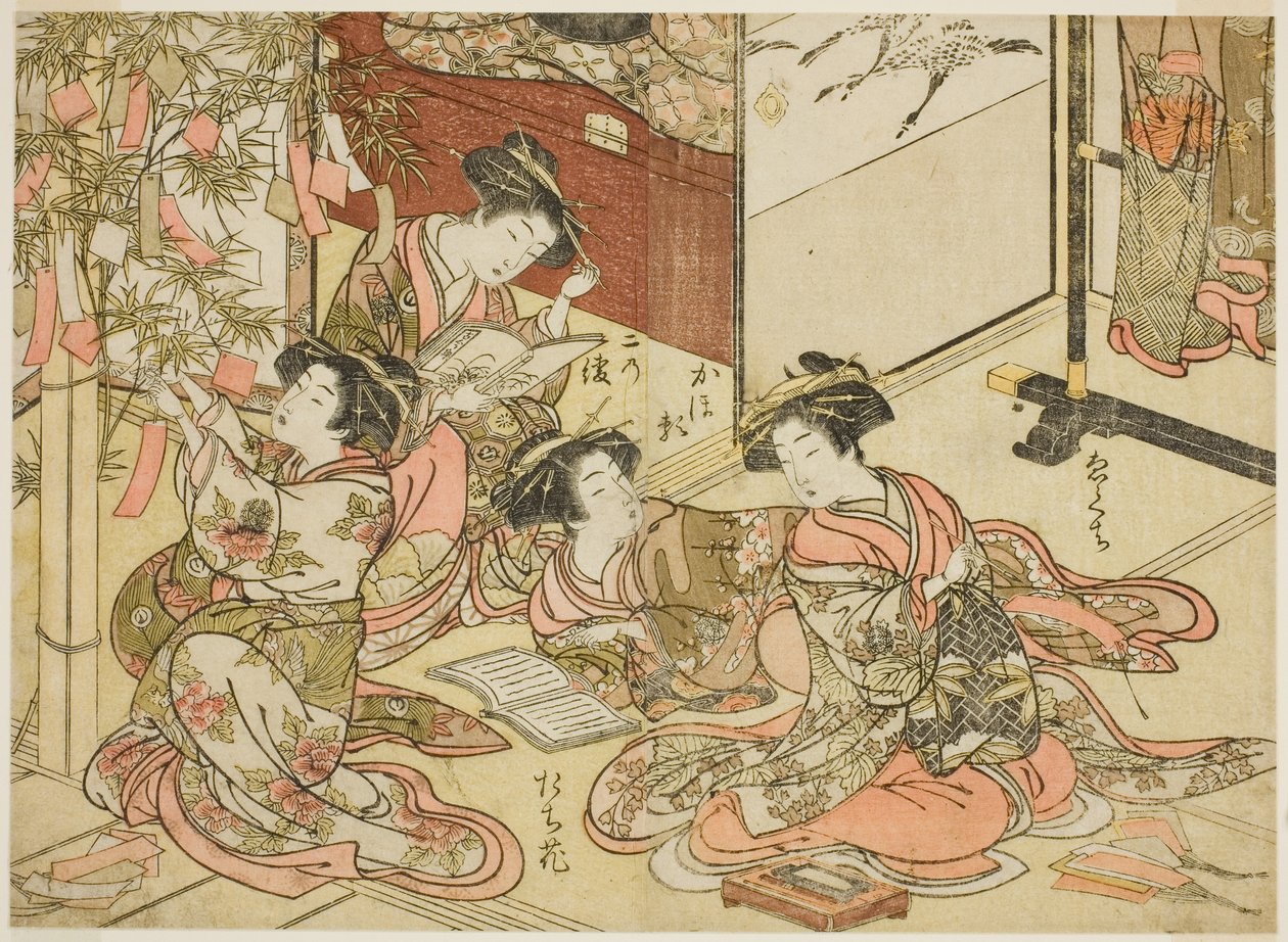 Kurtizány Shin Kanaya, ze série „Zrcadlo krásných žen ze čtvrtí potěšení (Seiro bijin awase sugata kagami), sv. 2 od Kitao Shigemasa