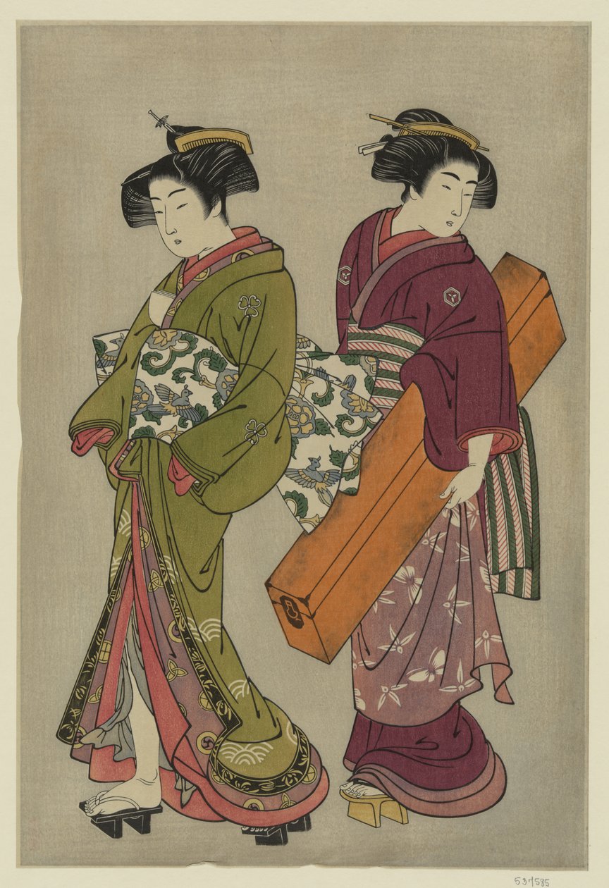 Kitao Shigemasa (1777) Gejša a sluha nesoucí její skříňku na šamisen od Kitao Shigemasa