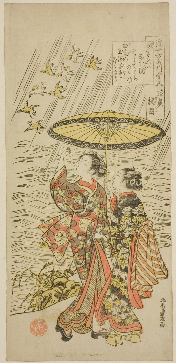 č. 5: Řeka Noda v provincii Mutsu, ze série "Šest drahokamových řek plovoucího světa (Ukiyo Mu Tamagawa)" od Kitao Shigemasa