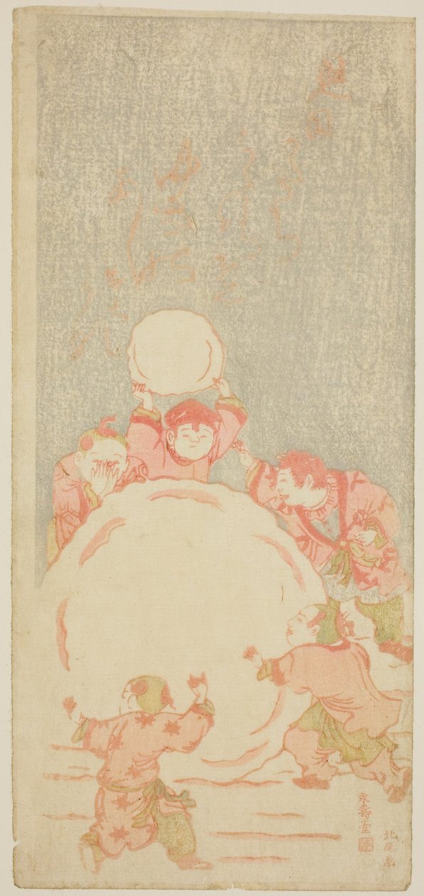 Velký sněhulák, cca 1764 (barevný dřevořez; mizu-e hosoban) od Kitao Shigemasa