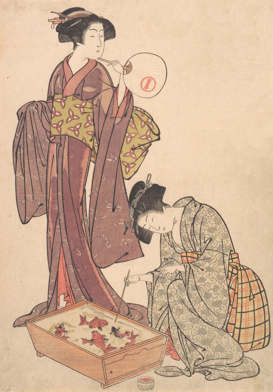 Dvě ženy krmící ryby, 1739-1820. od Kitao Shigemasa