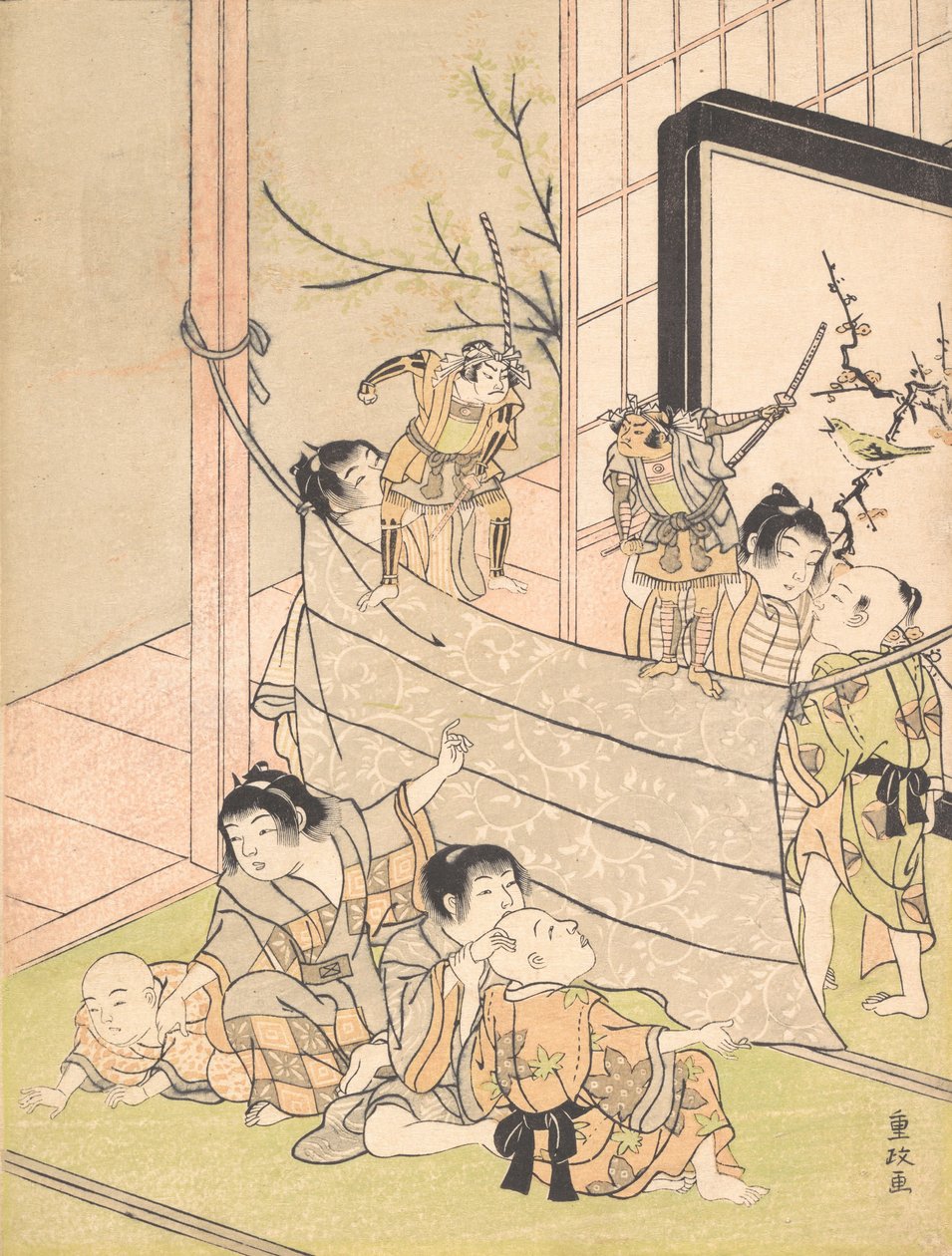 Mladí chlapci hrají loutkové představení, ca. 1770. od Kitao Shigemasa