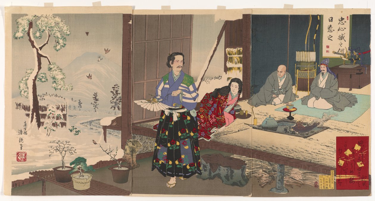 Chushingura, Yuranosuke v důchodu (dřevotisk, inkoust a barva na papíře) od Kiyochika Kobayashi