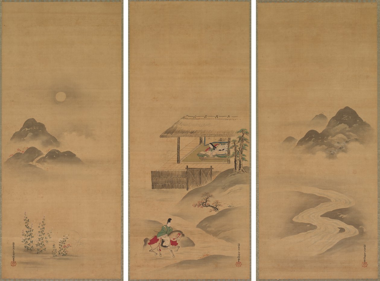 Minamoto no Nakakuni navštěvuje lady Kogō od Kiyohara Yukinobu