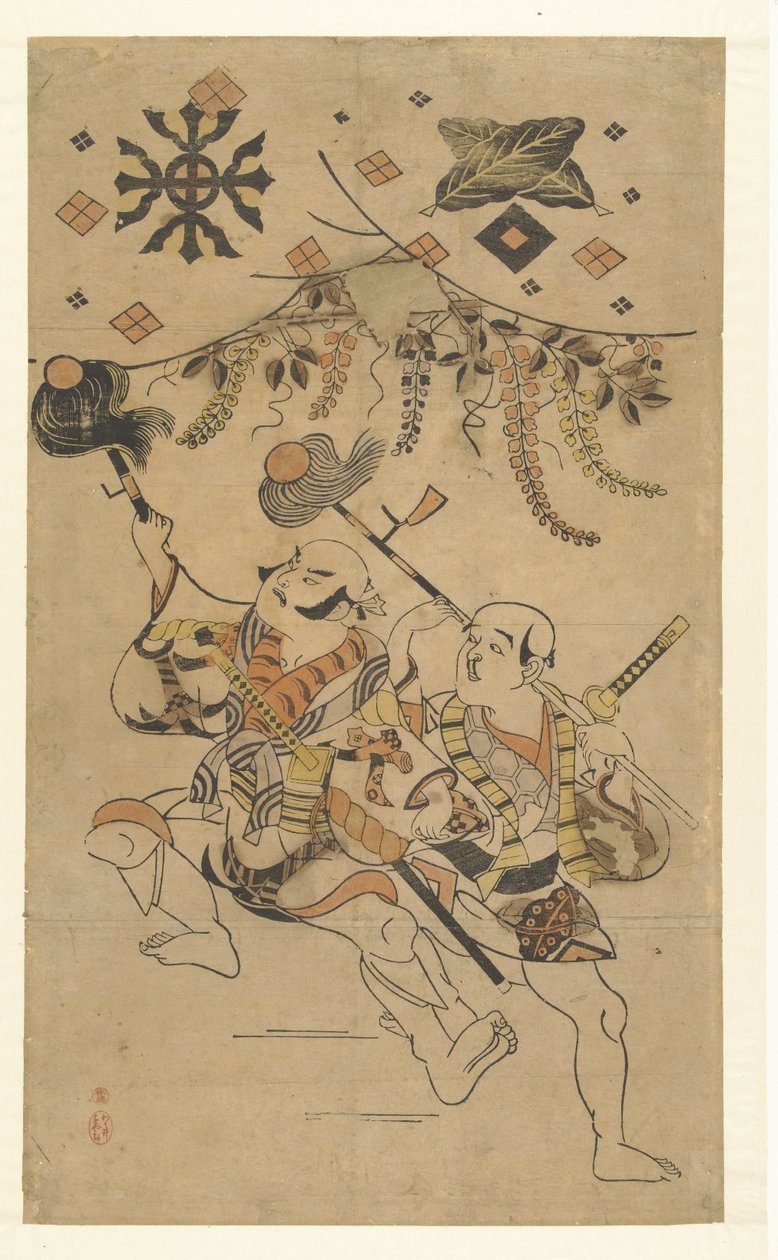 Herci Nakamura Denkuro I a Bando Matakuro v roli Yakka předvádějí tanec s kopím od Kiyonobu (I) , Torii (attributed to)