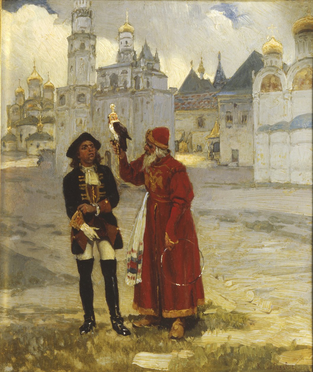 Mladý Petr I. a jeho sokol, 19. století od Klavdi Vasilyevich Lebedev