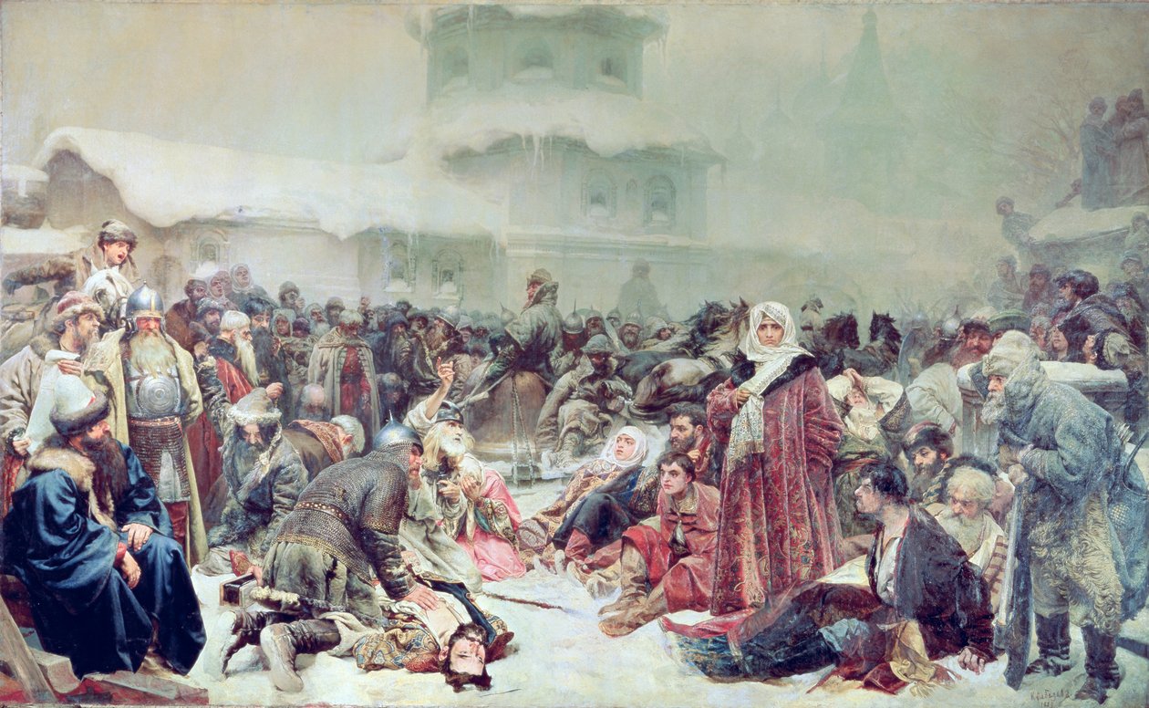 Zničení Novgorodu carem Ivanem III. (1440-1505) 1889 od Klavdiy Vasilievich Lebedev