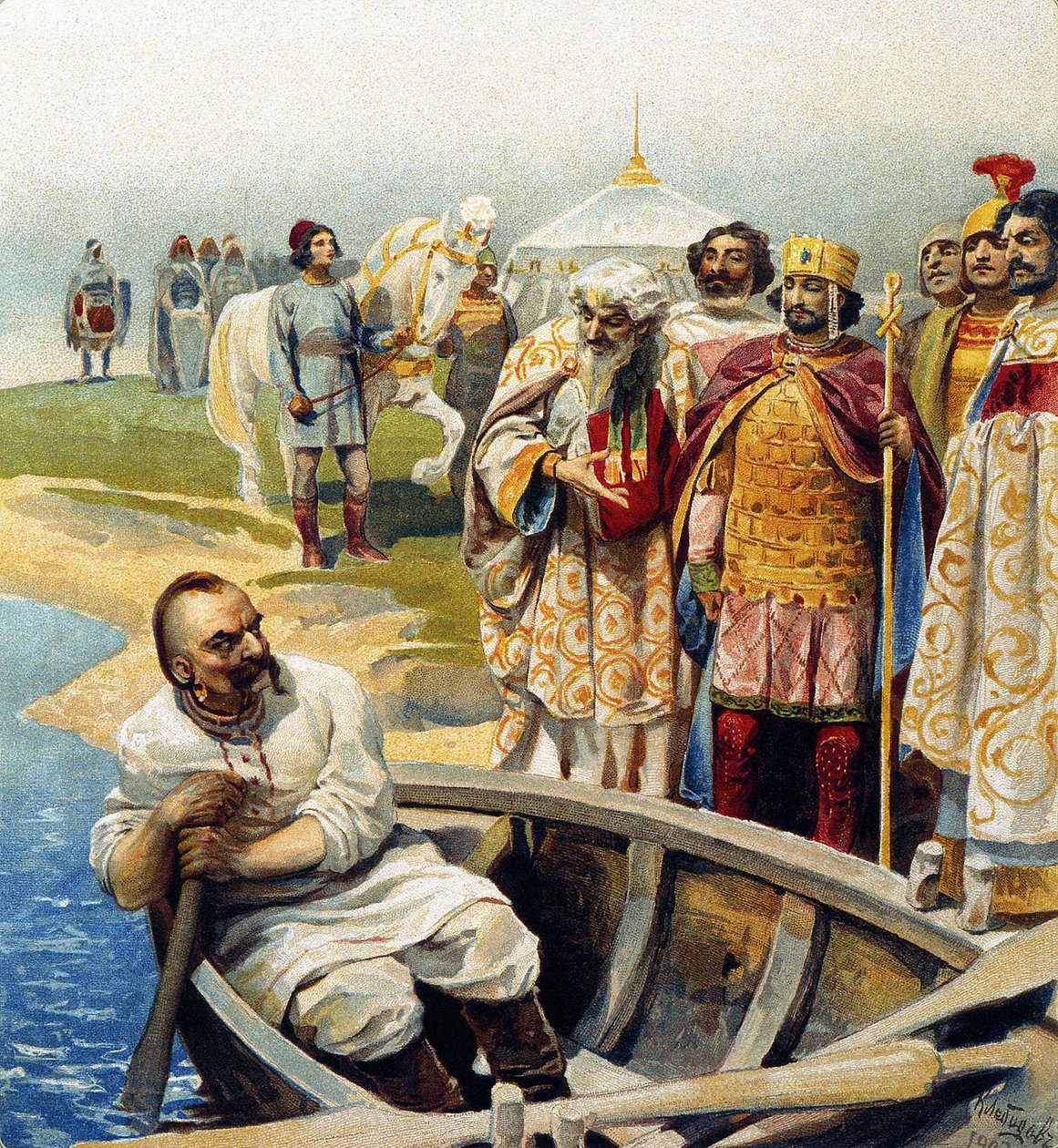 Setkání Svjatoslava I. s císařem Johnem Tzimiskesem od Klavdiy Vasilievich Lebedev
