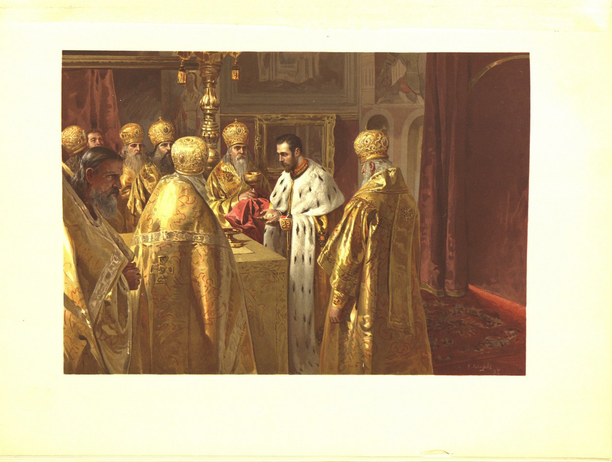 Korunovační slavnost Mikuláše II. Eucharistie, 1899 od Klavdiy Vasilievich Lebedev