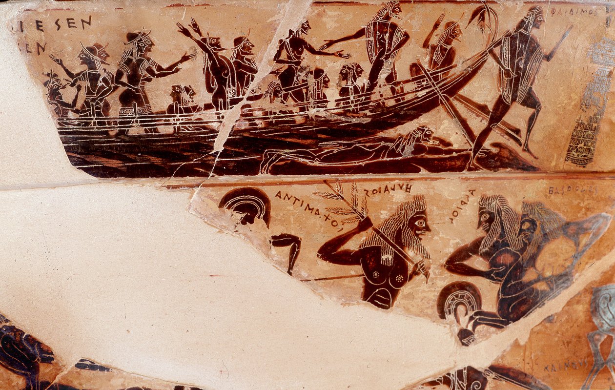 Dekorace z Thesee do Delos, detail hrdla obráceného k hornímu registru B - řecký kráter 