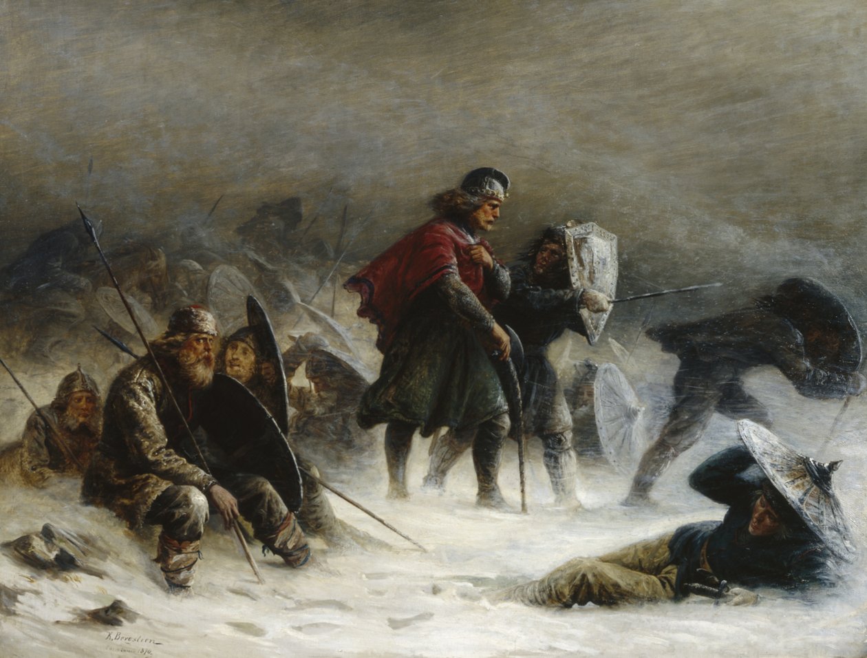 Král Sverre ve vánici v pohoří Voss od Knud Bergslien