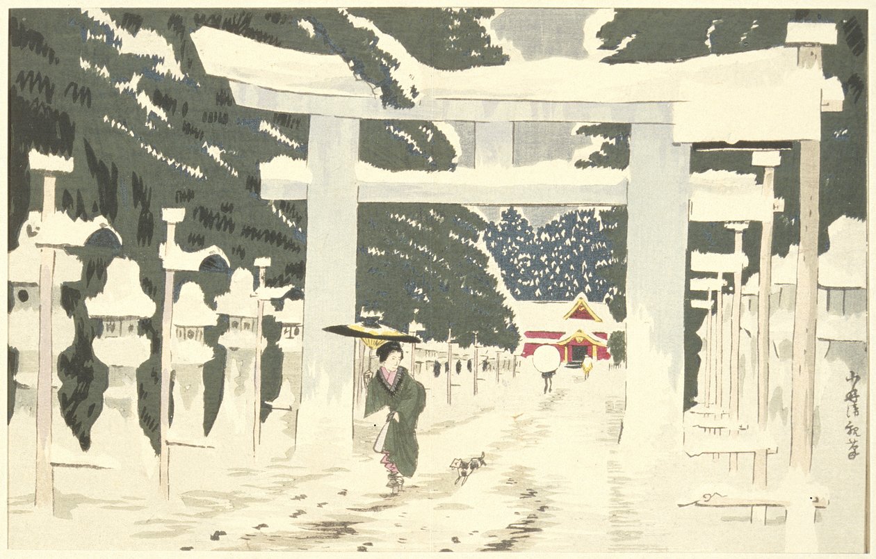 Silné sněžení u svatyně Tōshōgū v Uenu od Kobayashi Kiyochika