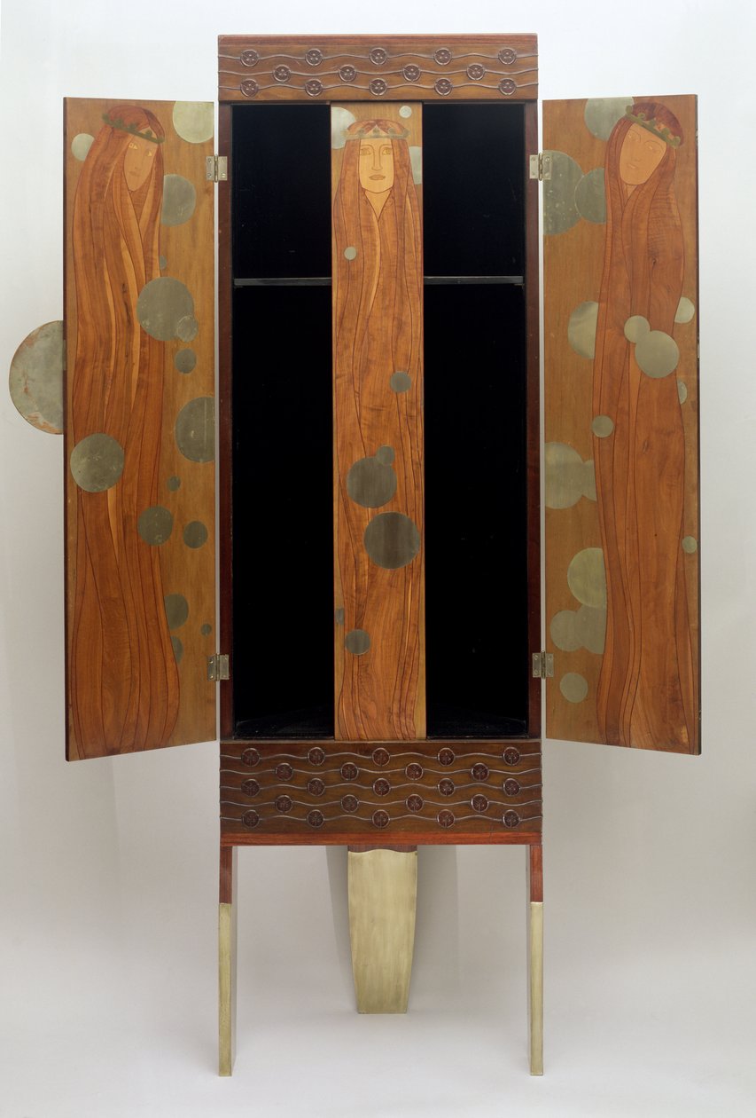 The Enchanted Princesses Cabinet, cca 1900 (různá dřeva, aplikované sklo, poniklovaná měď) (viz 84710) od Koloman Moser