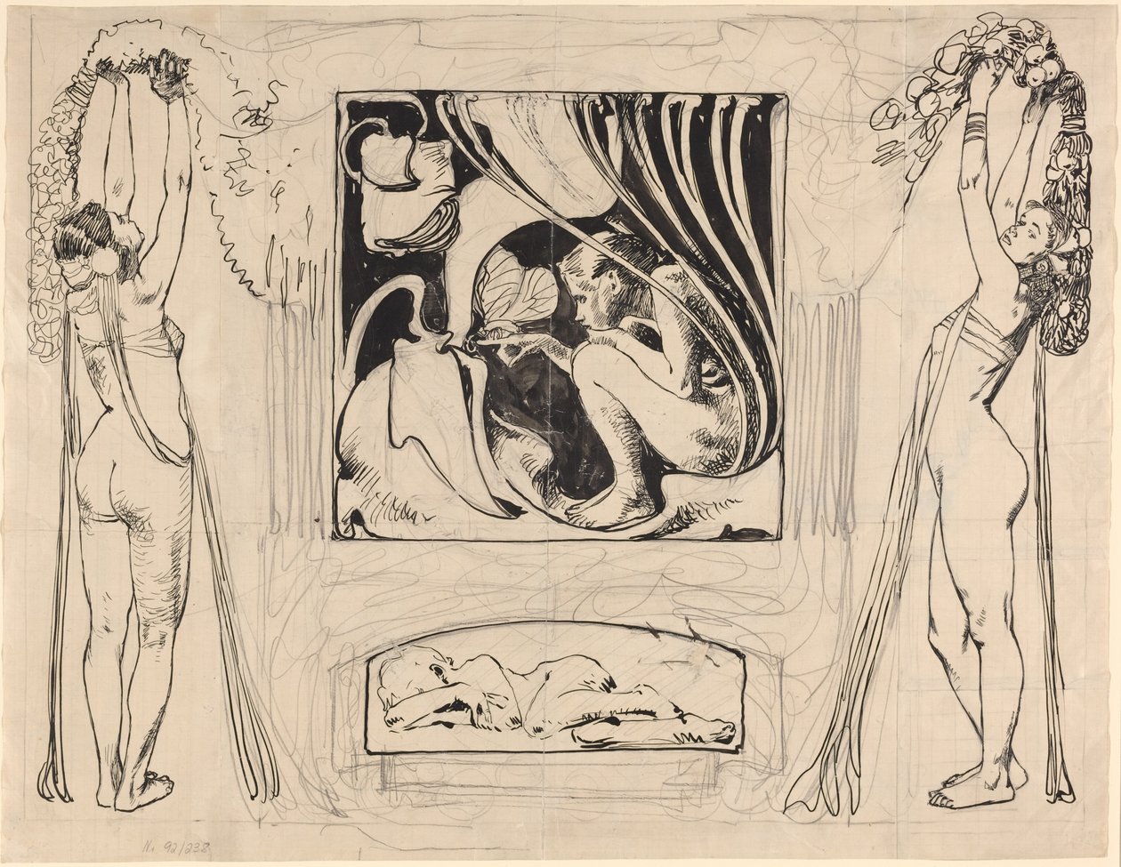 Alegorie léta, v roce 1896 nebo později (kresba perem a tuší) od Koloman Moser