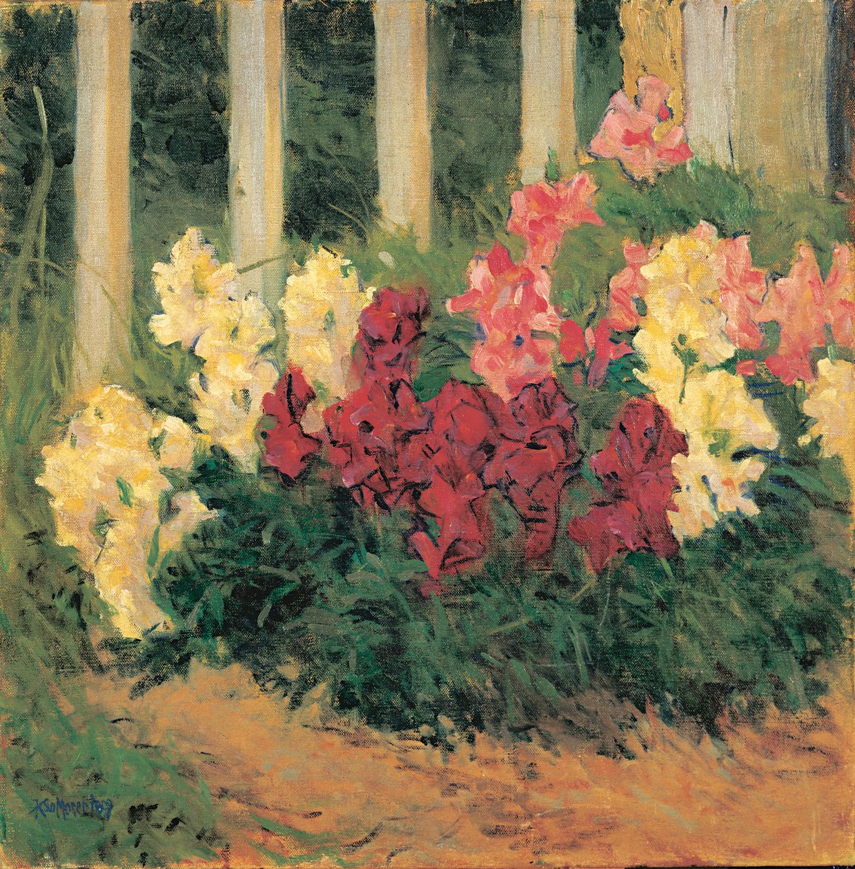 Blumenstrauch vor Gartenzaun - Květiny před plotem zahrady... (olej na plátně) od Koloman Moser