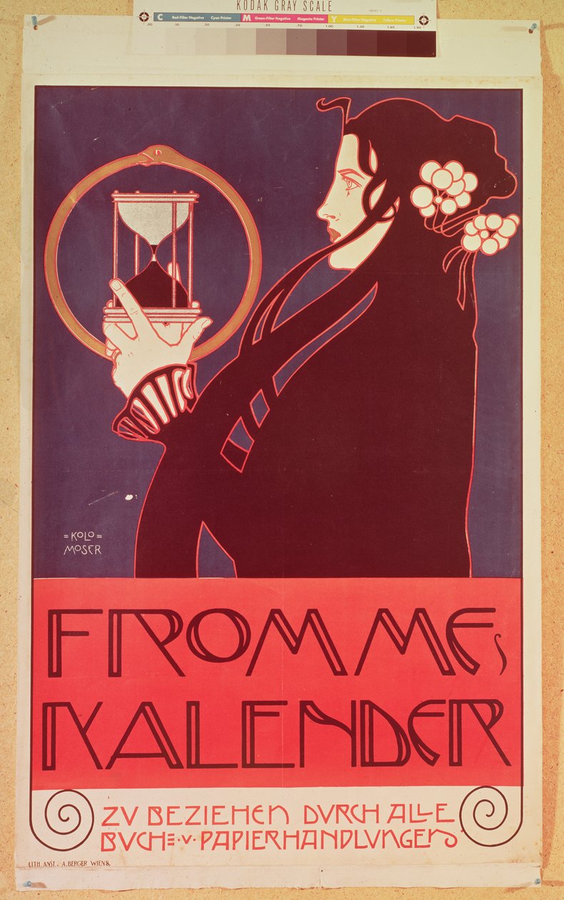 Návrh kalendáře Frommes, pro 14. výstavu vídeňské secese, 1902 (barevné lito) od Koloman Moser