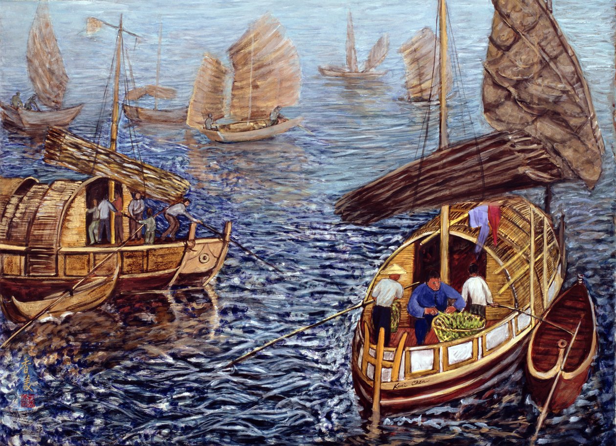 Junks, 1992 (kvaš na hedvábí) od Komi Chen