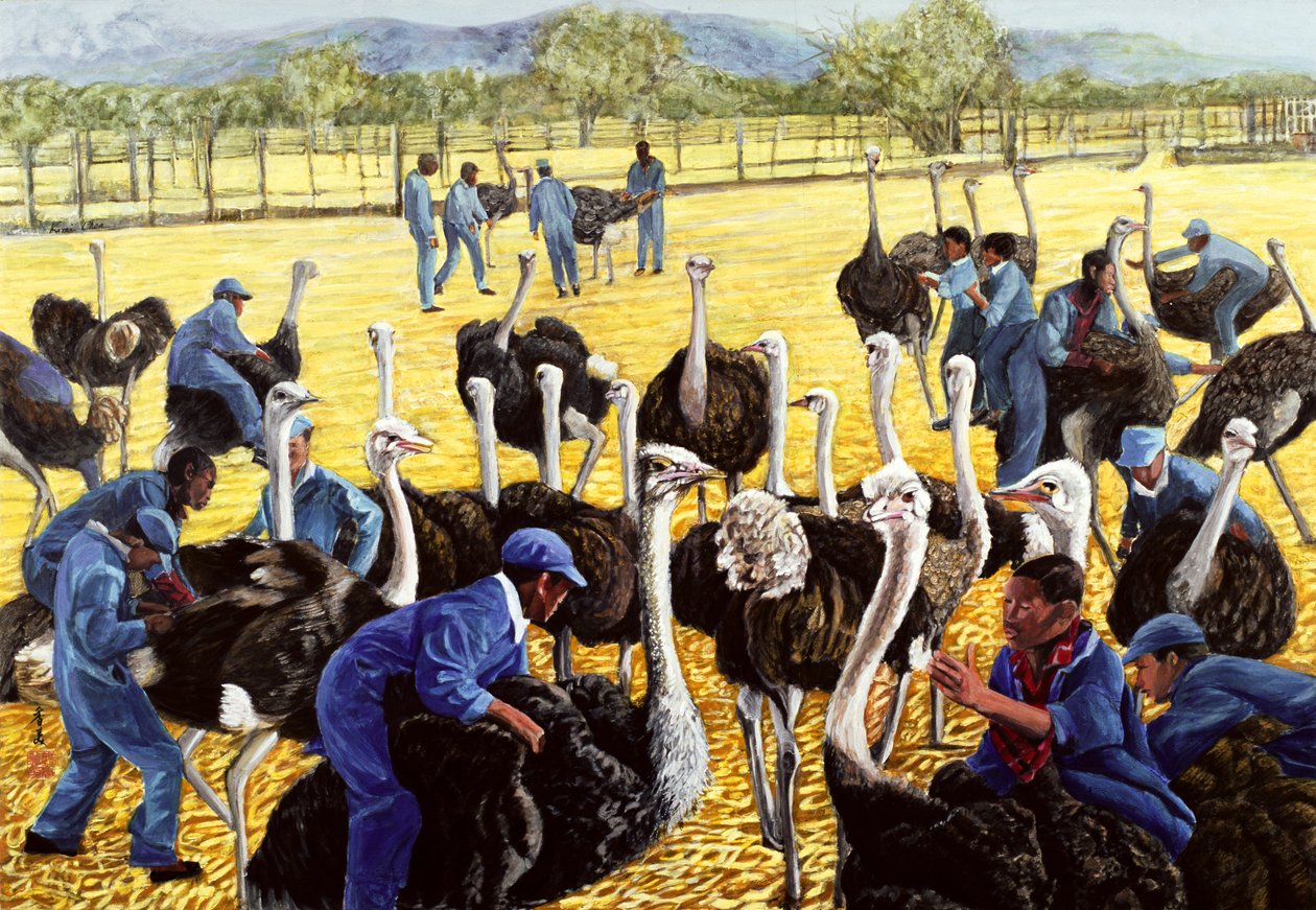 Pštrosí farma, 1988 (kvaš na rýžovém papíru) od Komi Chen