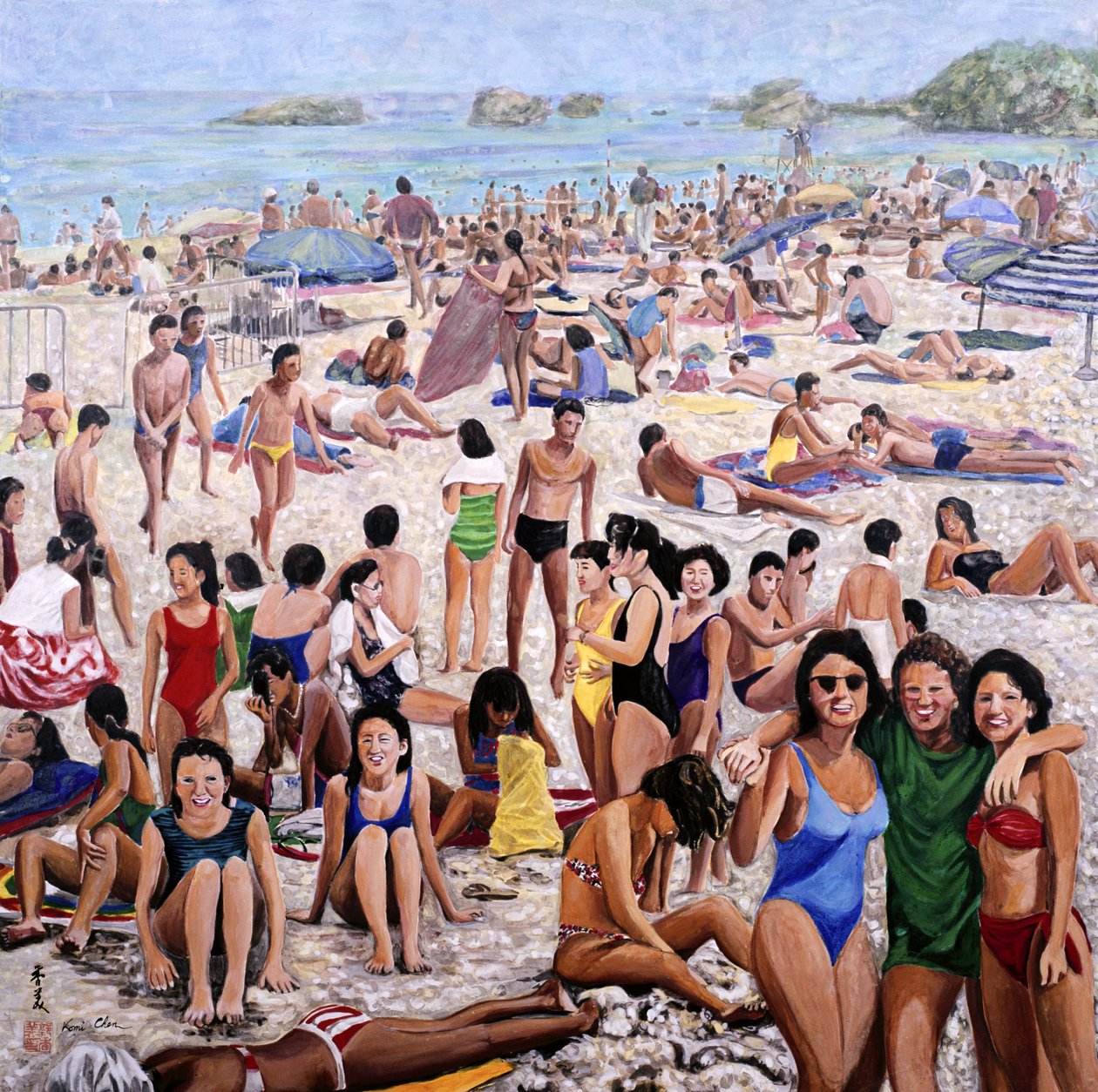 Sluneční koupel, 1987 (kvaš na hedvábí) od Komi Chen