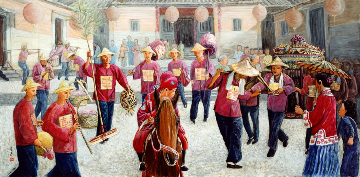 Tradiční svatba, 1997 (kvaš na hedvábí) od Komi Chen