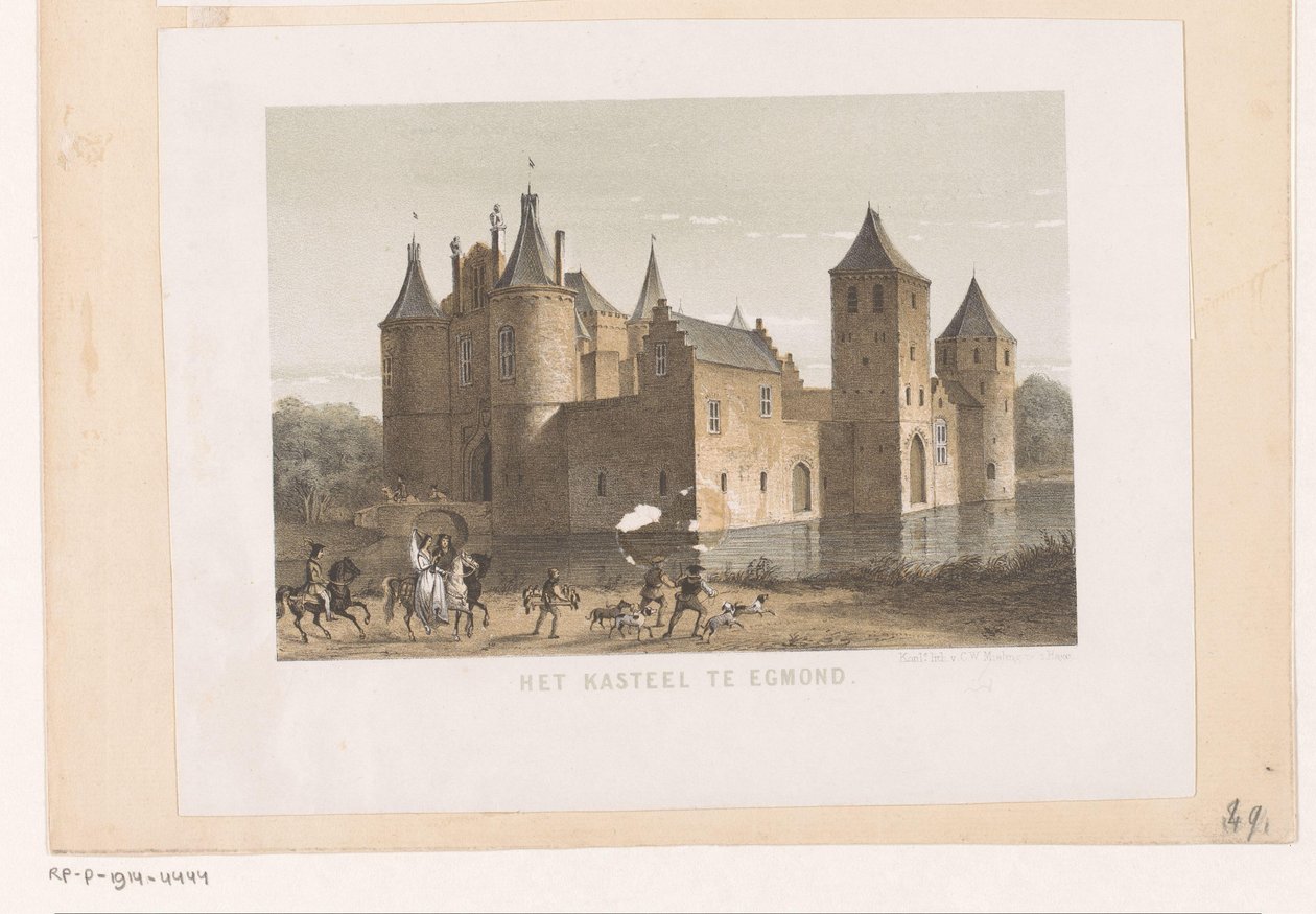 Pohled na hrad Egmond Hrad v Egmondu (název na objektu) od Koninklijke Nederlandse Steendrukkerij van C.W. Mieling