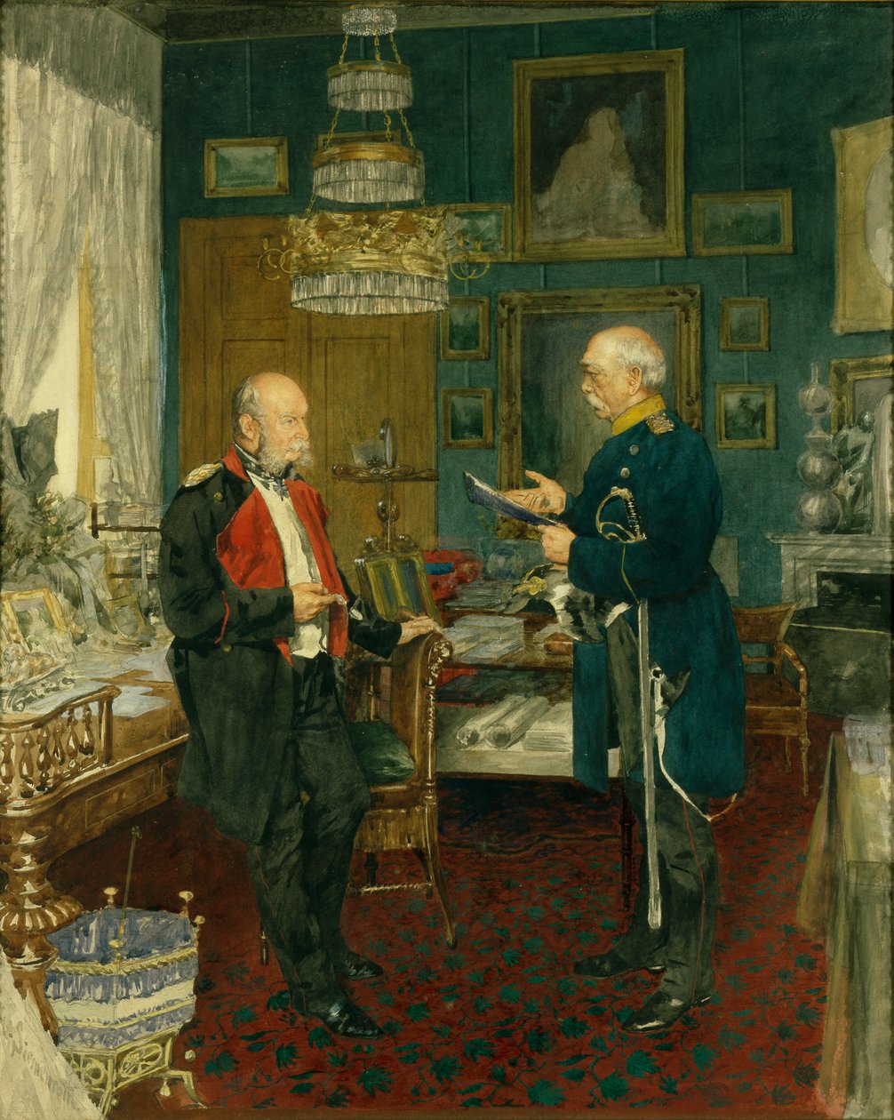 Bismarck s císařem Wilhelmem I. v pokoji v paláci Unter den Linden v Berlíně od Konrad Siemenroth