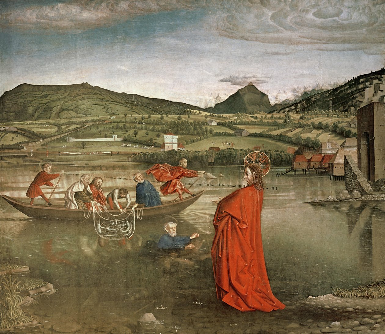 Zázračný návrh ryb, z oltářního obrazu kardinála Francoise de Miese, kolem roku 1444 od Konrad Witz