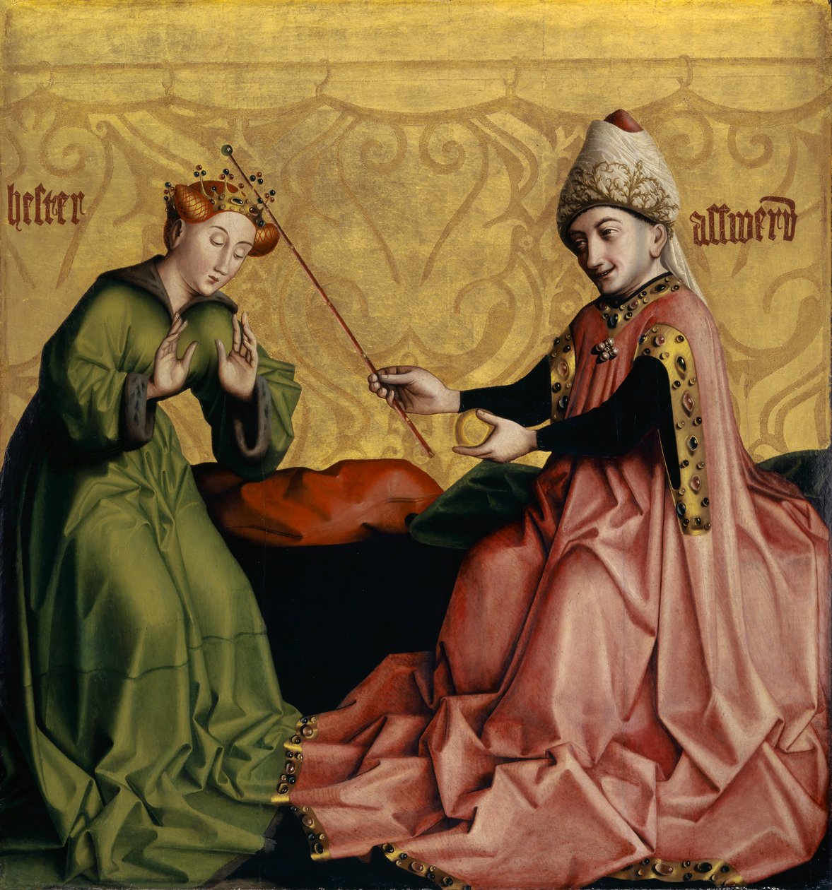 Ester před Ahasverem, oltářní obraz Zrcadlo lidské spásy, vnitřní strana, kolem 1435 od Konrad Witz