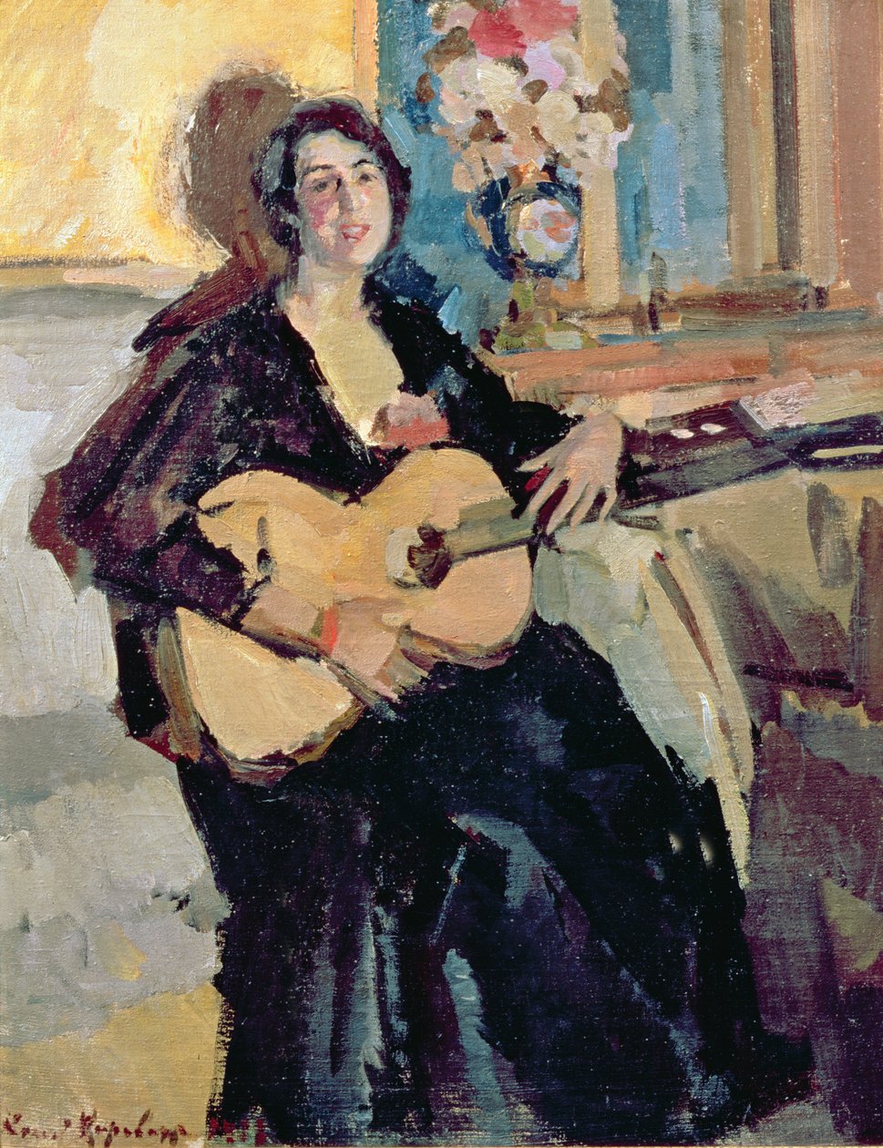 Dáma s kytarou, 1911 od Konstantin Alekseevich Korovin