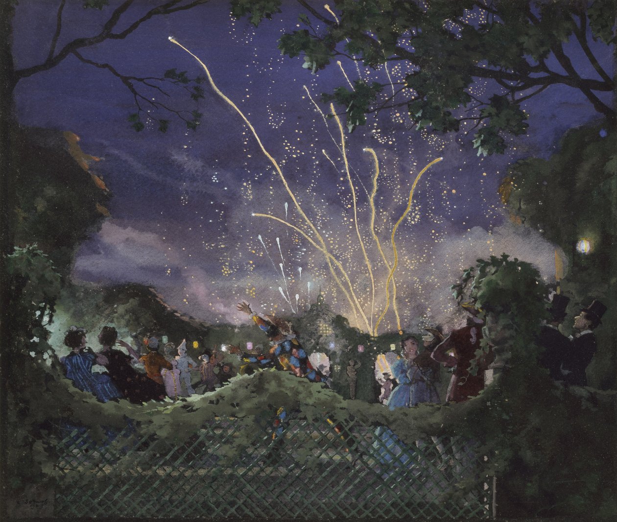 Ohňostroj, 1929 (tělová barva na černém tkaném papíře) od Konstantin Andreevic Somov
