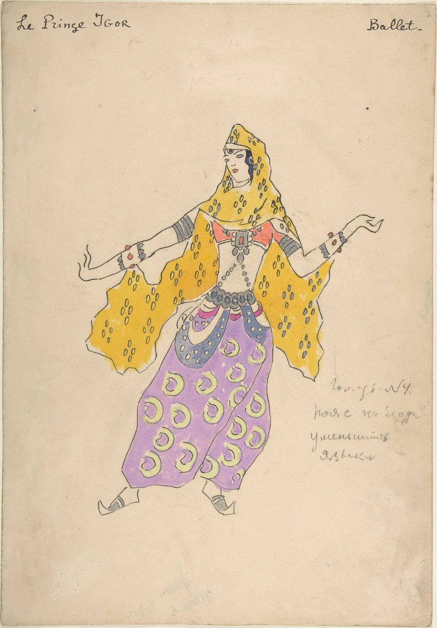Polovská dívka. Kostýmní návrh opery Kníže Igor od A. Borodina, 1909 od Konstantin Alekseevich Korovin
