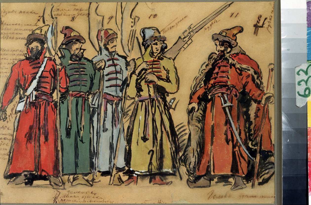 Návrhy kostýmů pro operu Chovanshchina aneb knížata Khovanskij od Modeste Musorgského (1839-1881) (Návrh kostýmů pro operu Chovanshchina od M. Musorgského). Dílo Konstantina Alexejeviče Korovina (Constantin Korovin) (1861-1939), akvarel, go od Konstantin Alekseevich Korovin