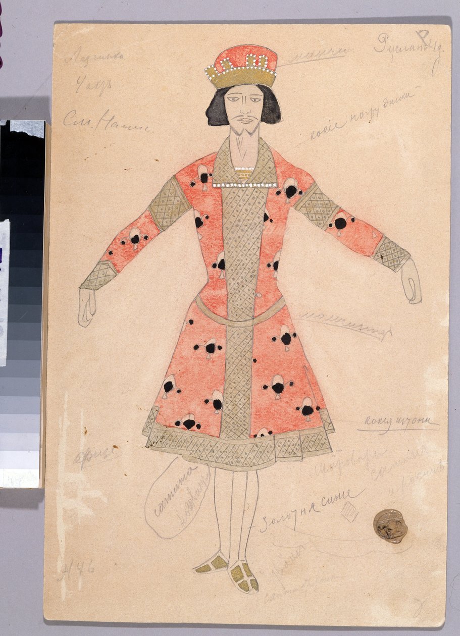 Kostýmní návrh pro operu "Ruslan a Ludmila" Michaila Igora Glinky (1804-1857) (Návrh kostýmů pro operu Ruslan a Ludmila M. Glinky). Dílo Konstantina Alexejeviče Korovina (Constantin Korovin) (1861-1939), akvarel a tuš na papíře od Konstantin Alekseevich Korovin