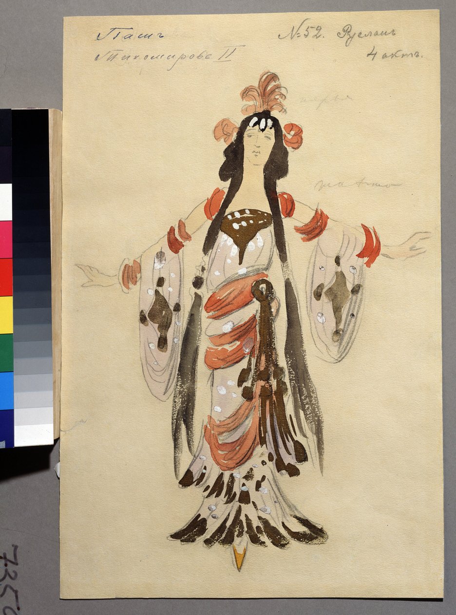 Návrhy kostýmů k opeře "Ruslan a Ludmila" Michaila Igora Glinky (1804-1857) (Návrh kostýmů pro operu Ruslan a Ludmila M. Glinky). Dílo Konstantina Alexejeviče Korovina (Constantin Korovin) (1861-1939), akvarel, kvaš a zlato od Konstantin Alekseevich Korovin