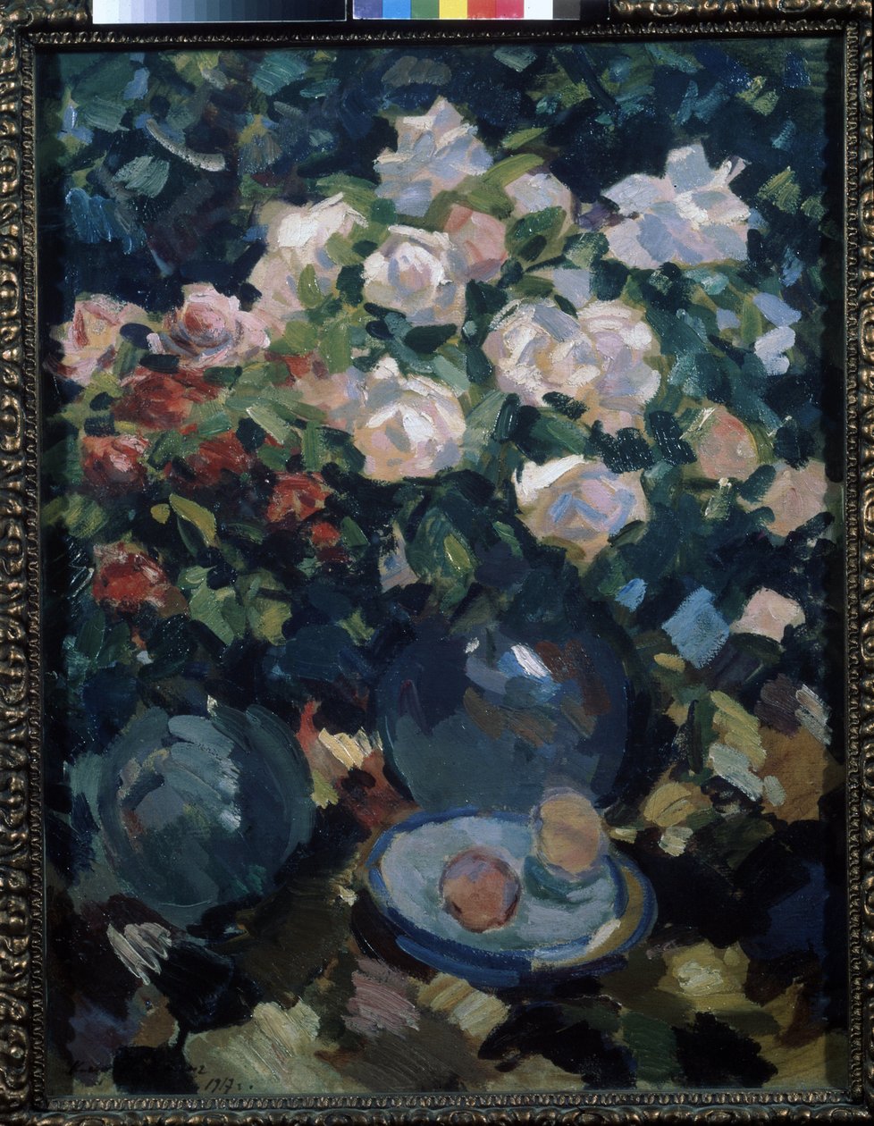 Růže v modrém džbánu. Obraz Konstantina Alexejeviče Korovina (Constantin Korovin) (1861-1939), olej na plátně od Konstantin Alekseevich Korovin