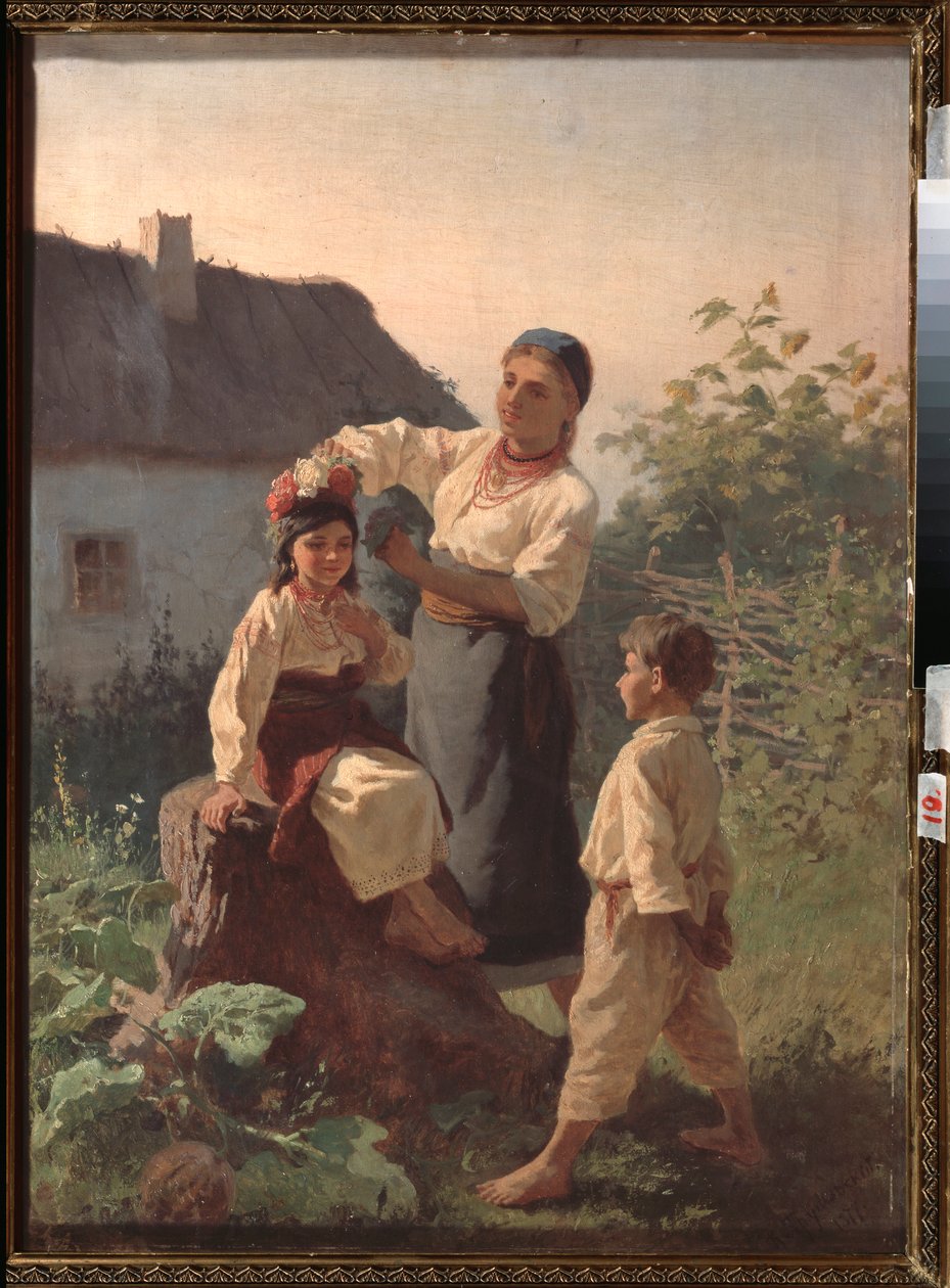Vázání girlandy - obraz Konstantina Alexandroviče Trutovského (Troutovského) (1826-1893), olej na plátně od Konstantin Alexandrovich Trutovsky