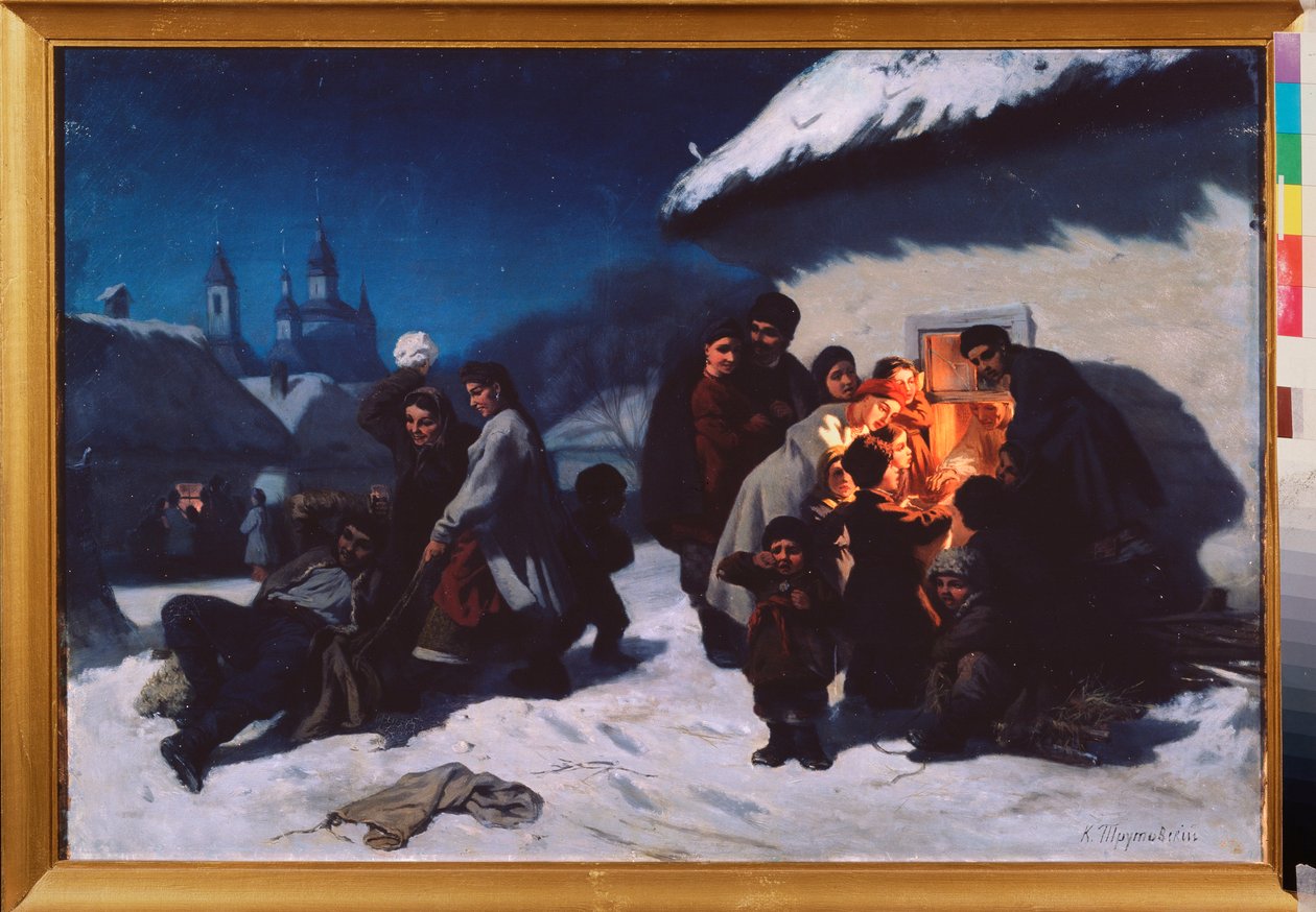 Le cantique de Noel en Ukraine (Vánoční koleda na Ukrajině) - obraz Konstantina Alexandroviče Trutovského (Troutovský) (1826-1893), olej na plátně od Konstantin Alexandrovich Trutovsky