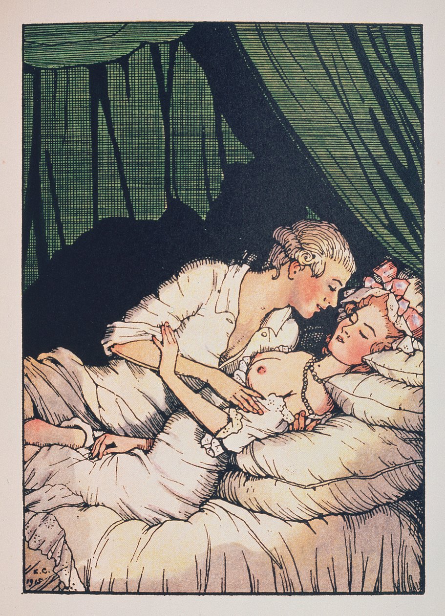 Ilustrace k "Le Livre de la Marquise" od Franze Bleie (Ilustrace pro knihu Markýza od Franze Blei) (markýza, polonahá, ležící v posteli se svým milencem) - Dílo Konstantina (Constantina) Andrejeviče Somova (1869-1939) , leptání od Konstantin Andreevic Somov