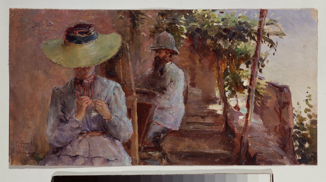 Portrét sochaře Artemi Ober (1843-1917) s manželkou. Obraz Konstantina (Constantina) Andrejeviče Somova (1869-1939), olej na plátně od Konstantin Andreevic Somov
