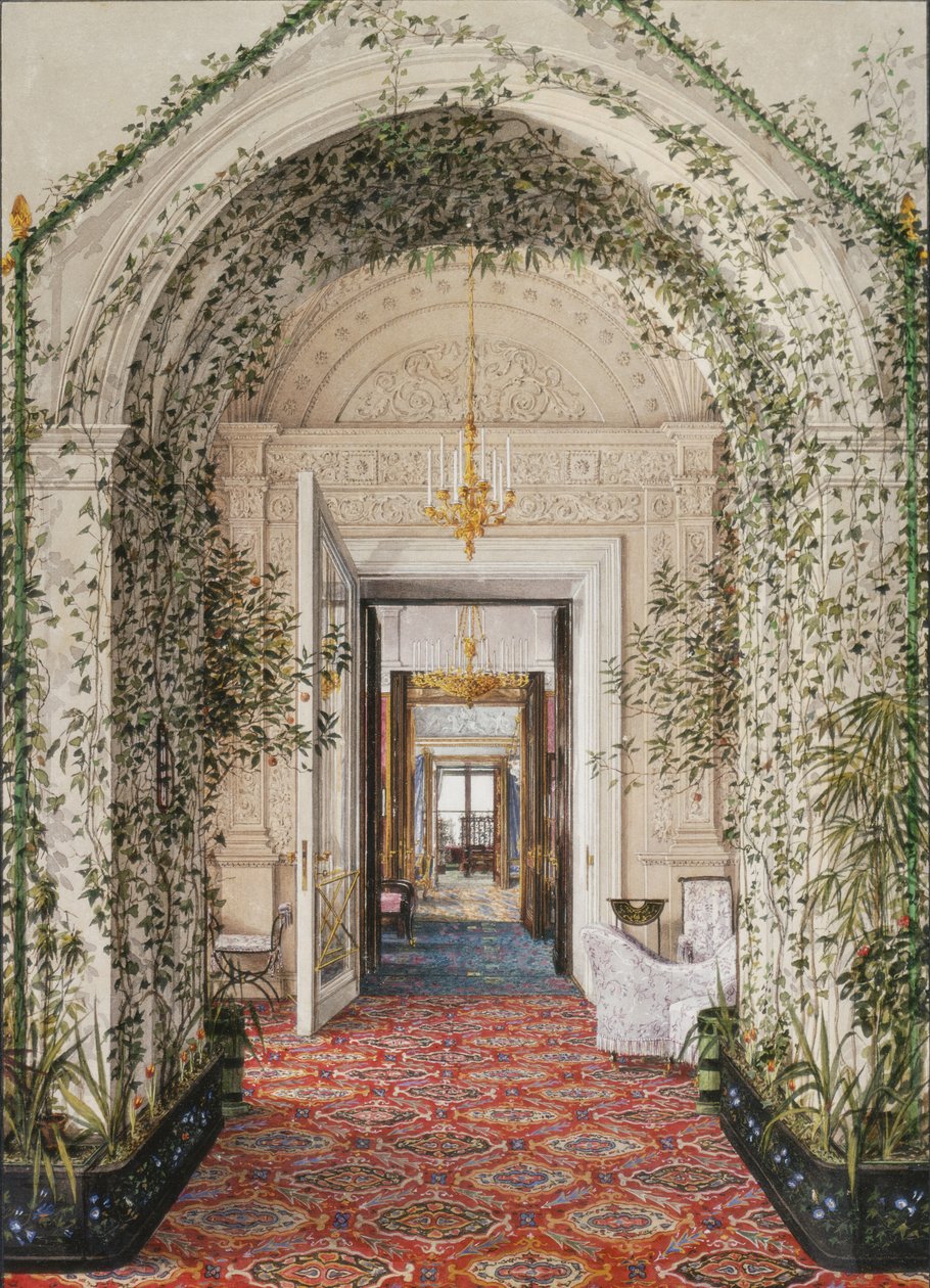 Interiéry Zimního paláce. Malá zimní zahrada v apartmánech Alexandry Fjodorovny, polovina 19. století. od Konstantin Andreyevich Ukhtomsky
