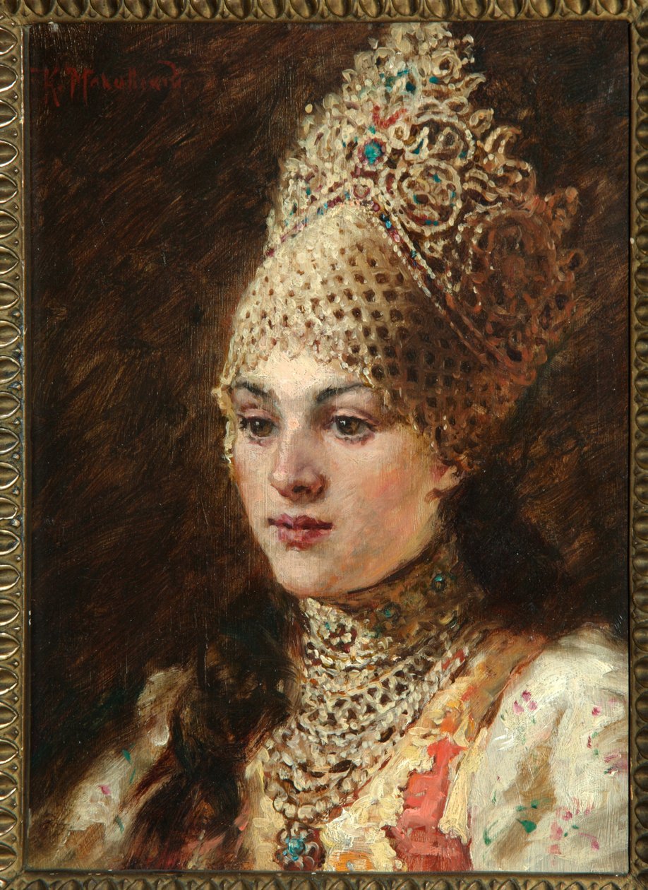 Femme boyard (boiard, boiar) - Peinture de Konstantin Jegorovič Makovskij (Constantin Makovski) (1839-1915), huile sur toile, vers 1890 - (Boyarova žena, Olej na plátně Konstantina Jegoroviče Makovského od Konstantin Egorovich Makovsky