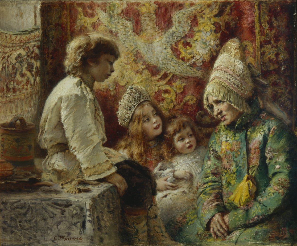 Babička s dětmi Babička pohádka, 1882 od Konstantin Egorovich Makovsky