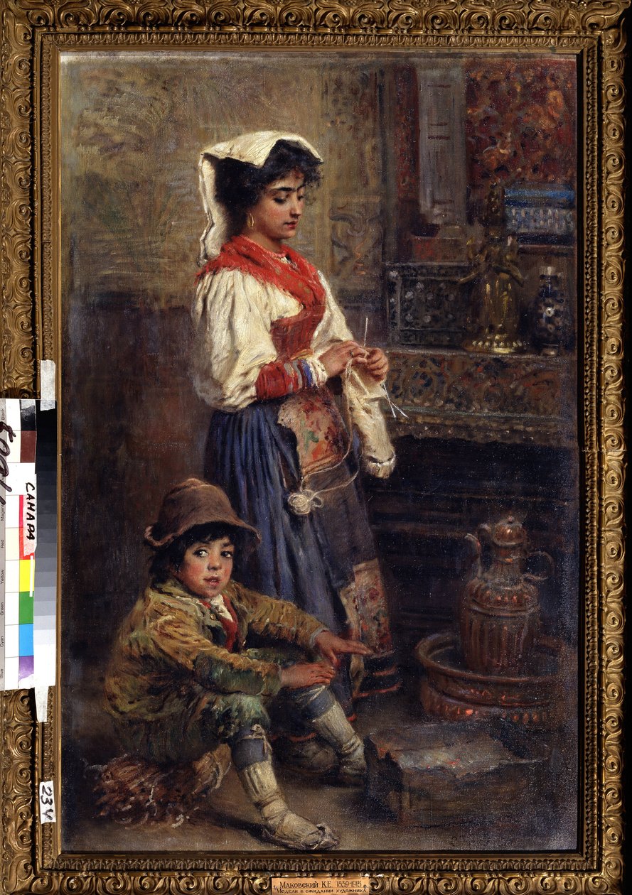 Modelky čekající na umělce. Obraz Konstantina Jegoroviče Makovského (Constantin Makovsky) (1839-1915), olej na plátně od Konstantin Egorovich Makovsky