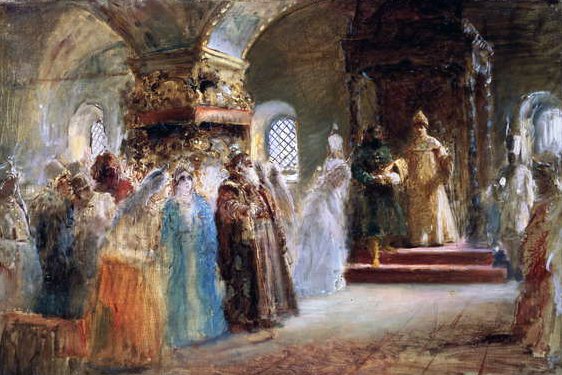 Car Alexej Michajlovič (1629-76) vybírá nevěstu od Konstantin Egorovich Makovsky