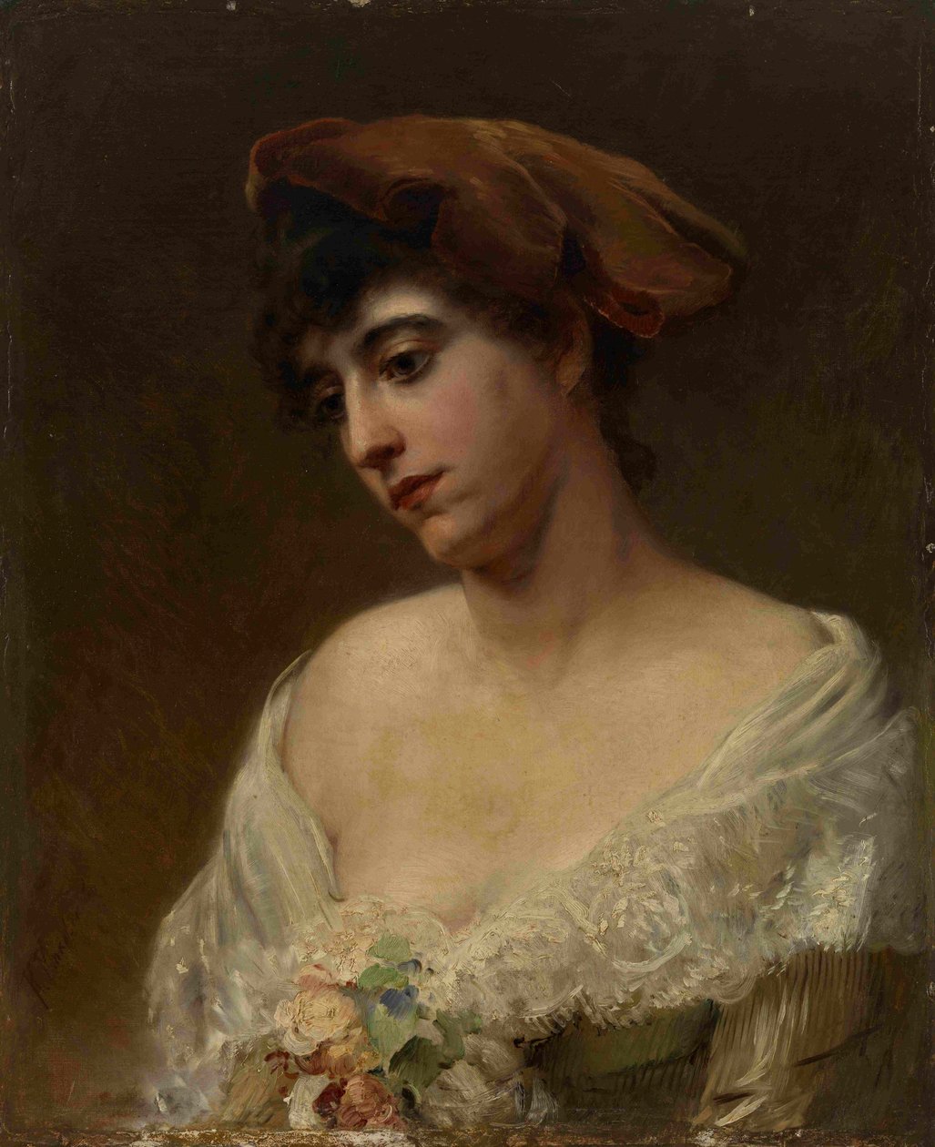 Mladá žena v červeném baretu od Konstantin Egorovich Makovsky